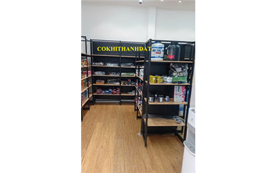 HOÀN THÀNH LẮP ĐẶT KỆ SIÊU THỊ TÔN LỖ MÀU ĐEN MÂM GỖ TẠI GÒ VẤP