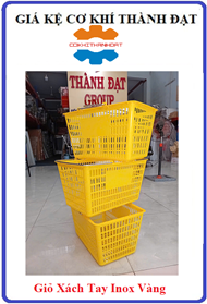 Giỏ xách tay siêu thị màu vàng quai inox 